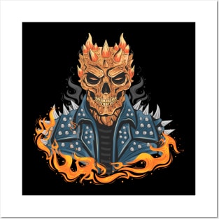 Skull Head With Fire Jacket Posters and Art